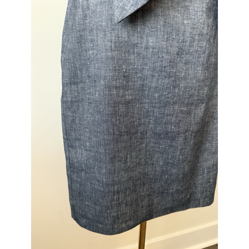 ANN TAYLOR Women's 8P Linen Blend Blue Chambray Belted Skirt Lined Petite NWOT - Picture 3 of 16
